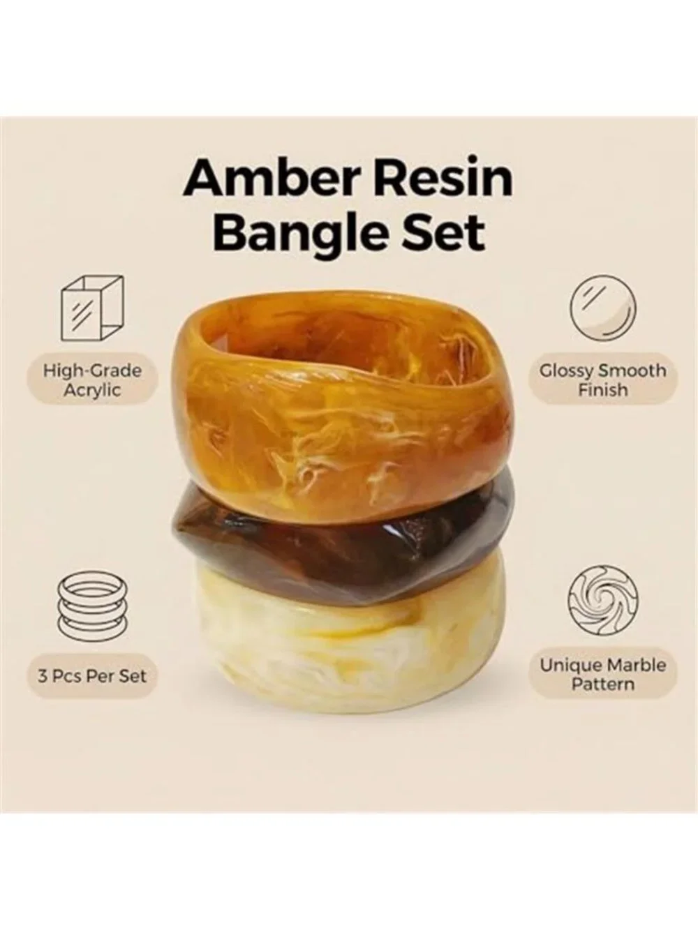 Chunky Bracelet Set for Women 3-Pack Acrylic Resin Bangles Brown & Colorful